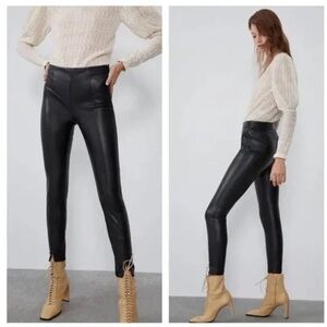 NWT Zara Faux Leather Side Zip Black Jegging